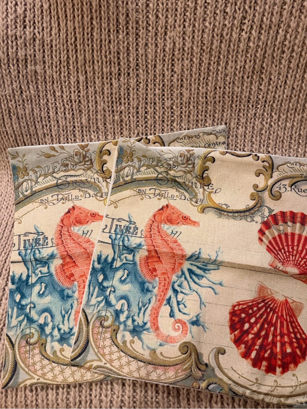 Seahorse & Shell Coastal Cocktail pillow covers- Coral and Blue